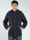 Men Navy Blue Solid Detachable Hood Full Sleeve Jacket