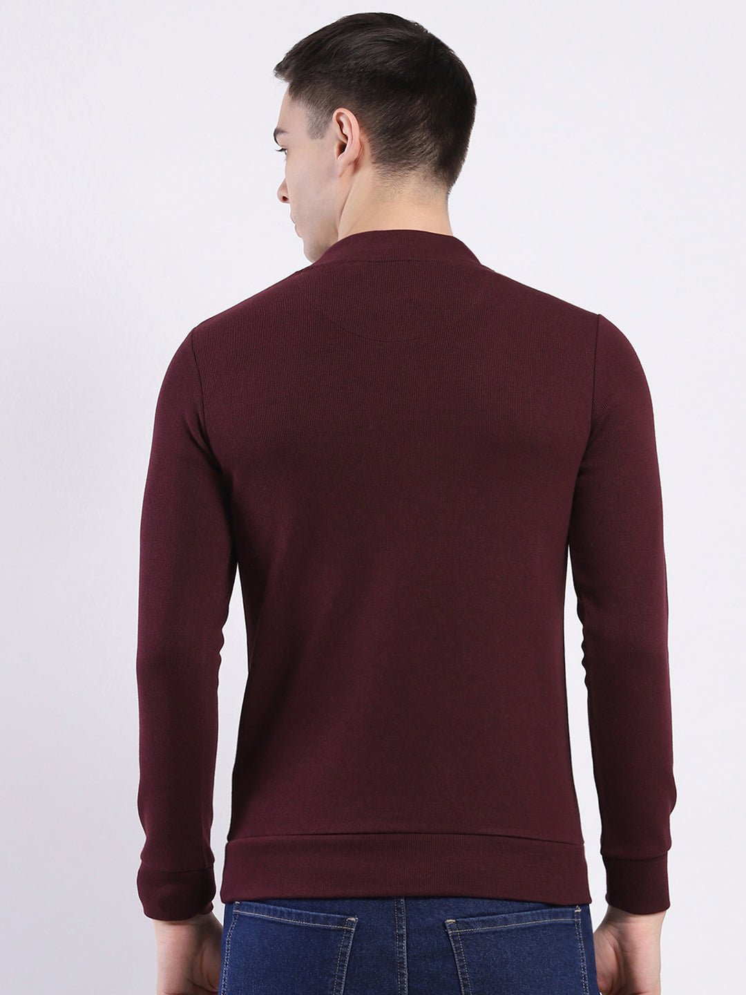 Men Maroon Solid Round Neck Full Sleeve Winter T-Shirt