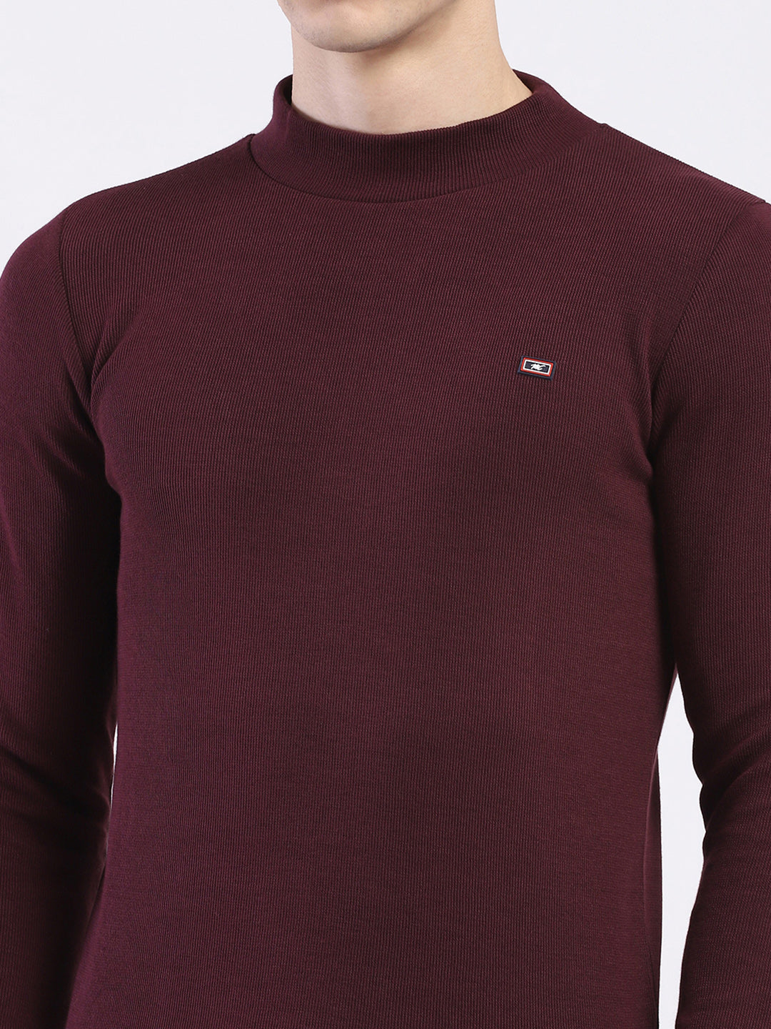 Men Maroon Solid Round Neck Full Sleeve Winter T-Shirt