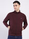 Men Maroon Solid Mock Neck Full Sleeve Winter T-Shirt