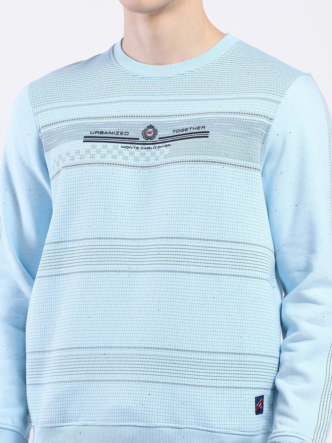 Men Sky Blue Printed Round Neck Full Sleeve Sweatshirt