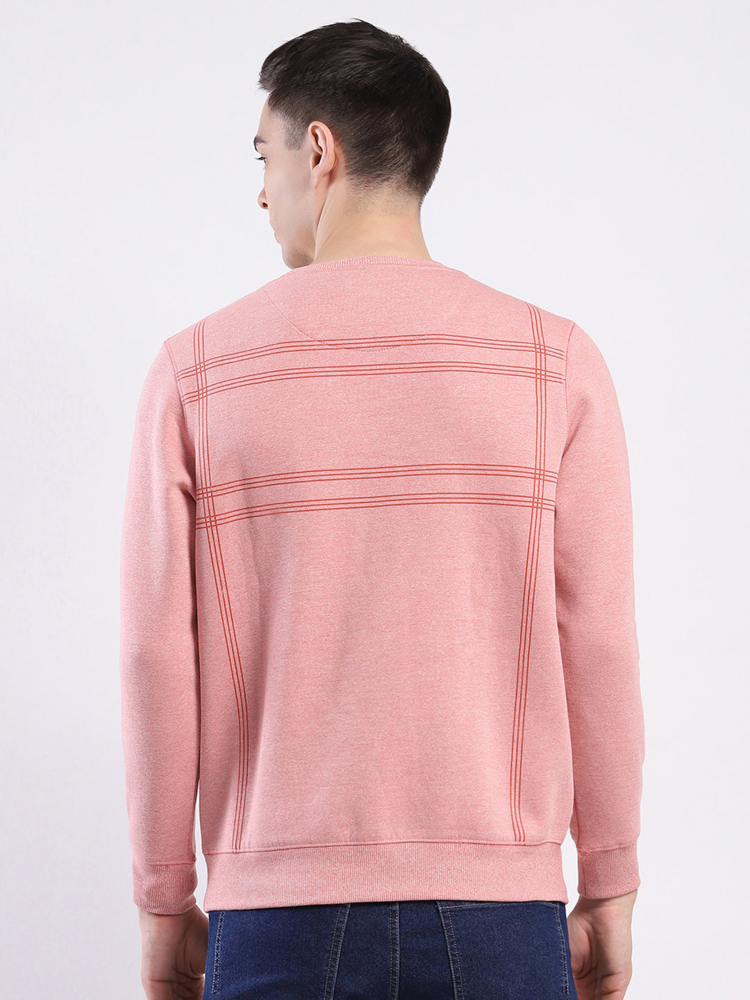 Men Pink Printed Round Neck Full Sleeve Sweatshirt