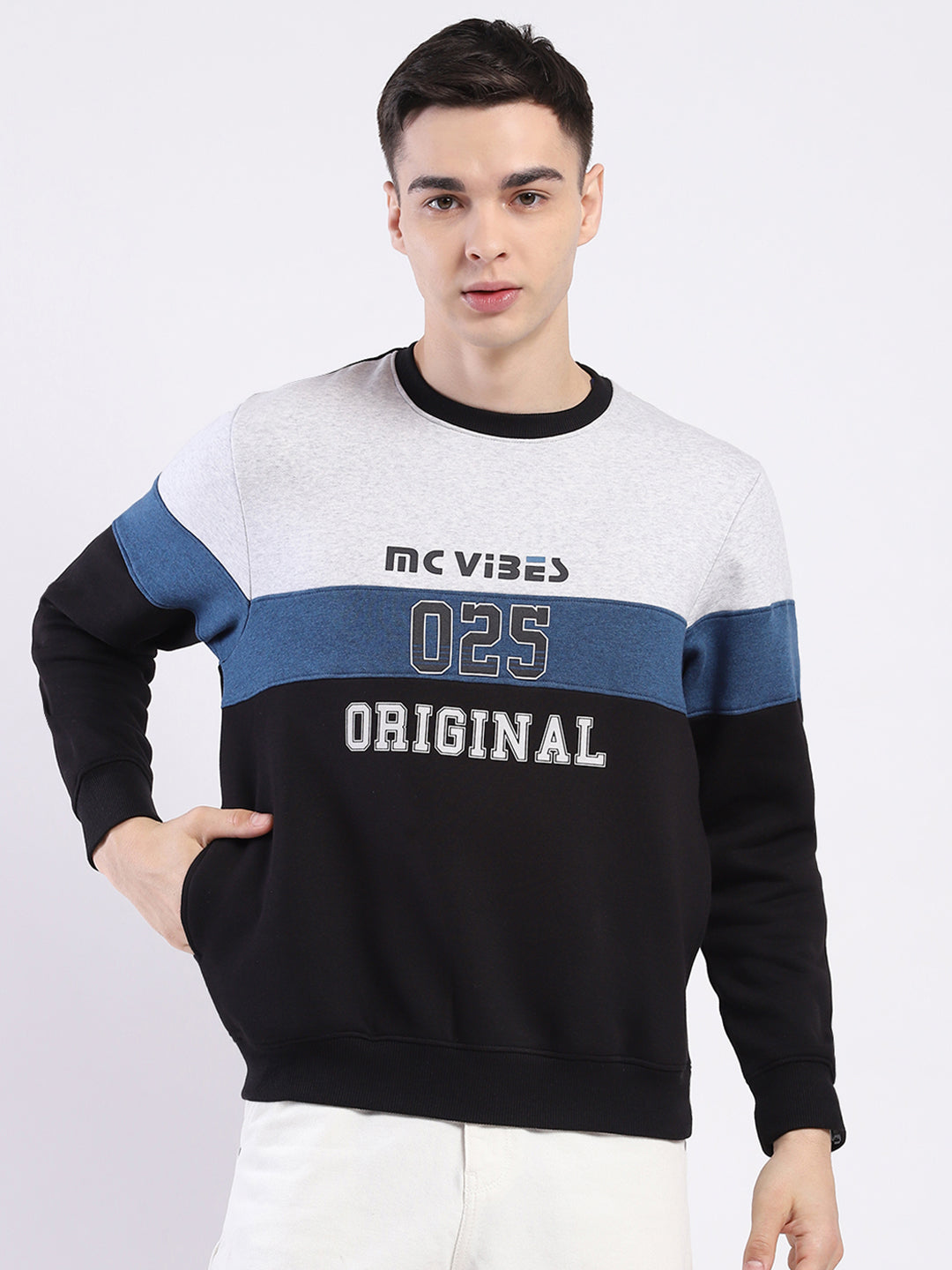 Men Black Printed Round Neck Full Sleeve Sweatshirt