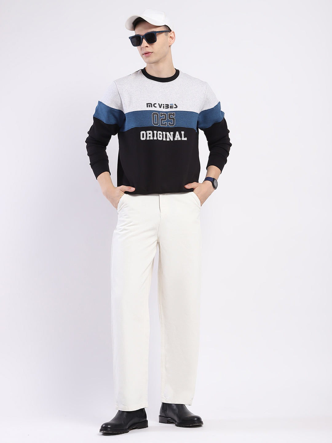 Men Black Printed Round Neck Full Sleeve Sweatshirt