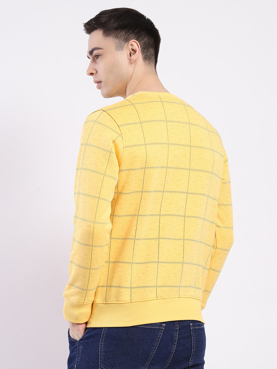 Men Yellow Printed Round Neck Full Sleeve Sweatshirt