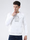 Men White Printed Round Neck Full Sleeve Sweatshirt