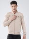Men Beige Printed Mock Neck Full Sleeve Sweatshirt