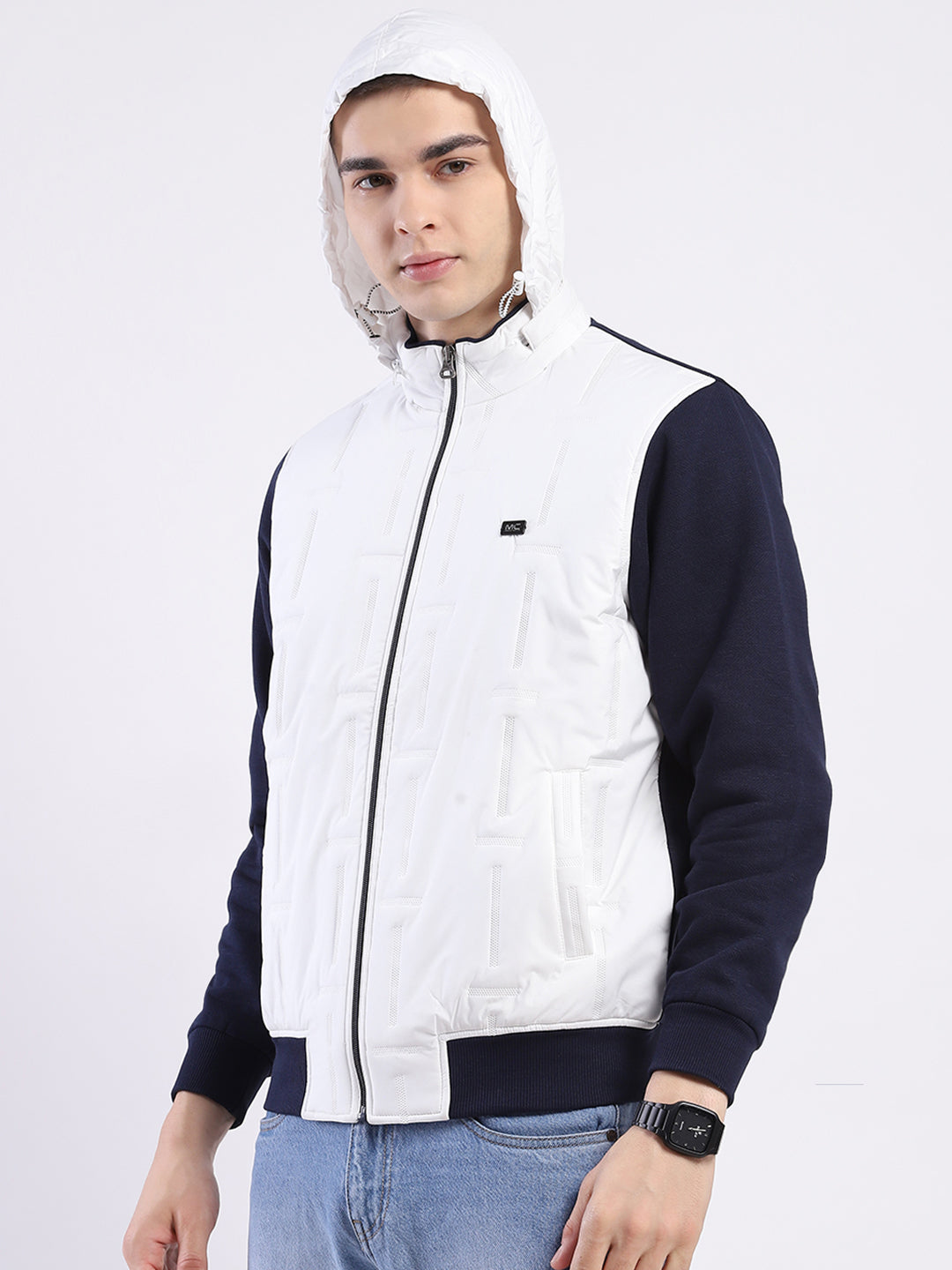 Men White Solid Hooded Full Sleeve Sweatshirt