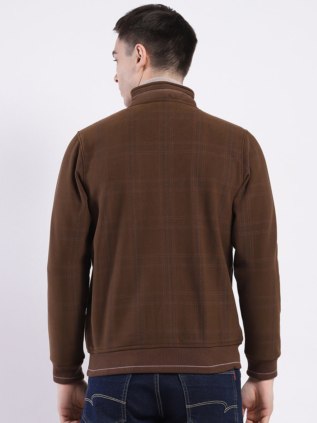 Men Brown Solid Mock Neck Full Sleeve Sweatshirt