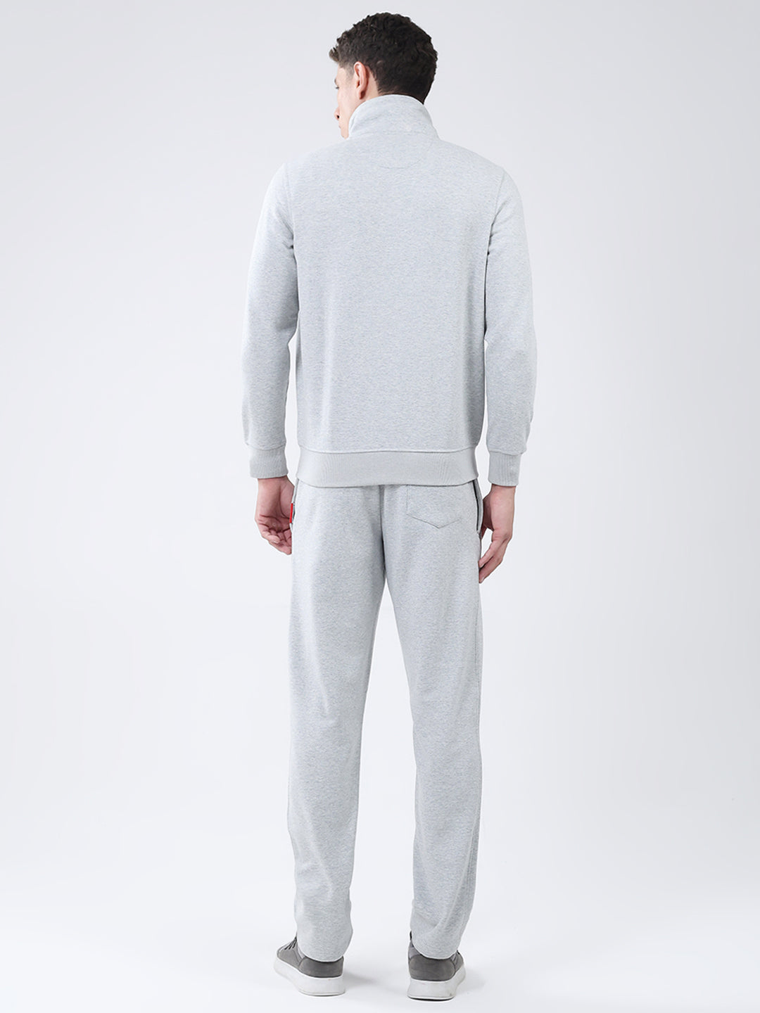 Men Grey Solid Mock Neck Full Sleeve Winter Tracksuit