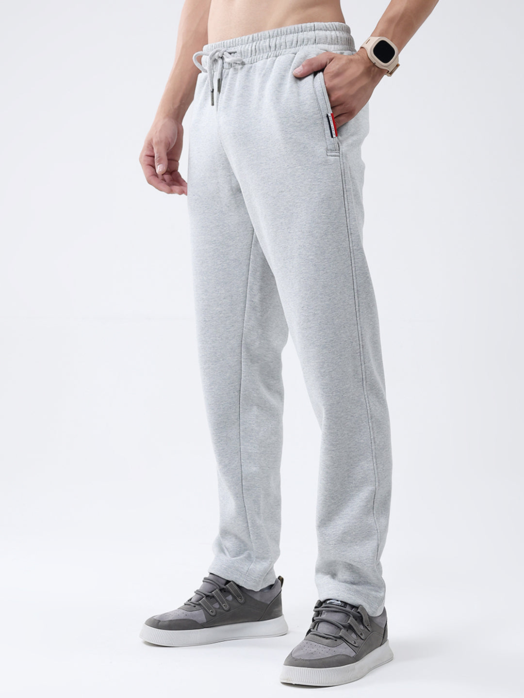 Men Grey Solid Mock Neck Full Sleeve Winter Tracksuit