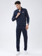Men Navy Blue Solid Mock Neck Full Sleeve Winter Tracksuit