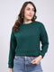 Women Green Printed Round Neck Full Sleeve Sweatshirt