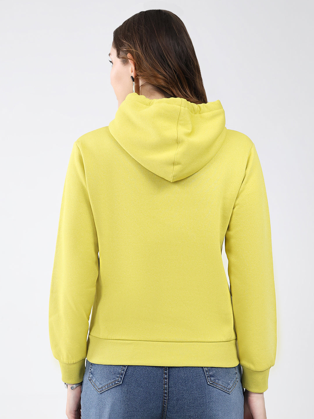 Women Mustard Printed Hooded Full Sleeve Sweatshirt