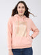 Women Peach Printed Hooded Full Sleeve Sweatshirt