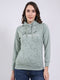 Women Mint Green Printed Hooded Full Sleeve Sweatshirt