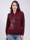 Women Maroon Printed Hooded Full Sleeve Sweatshirt