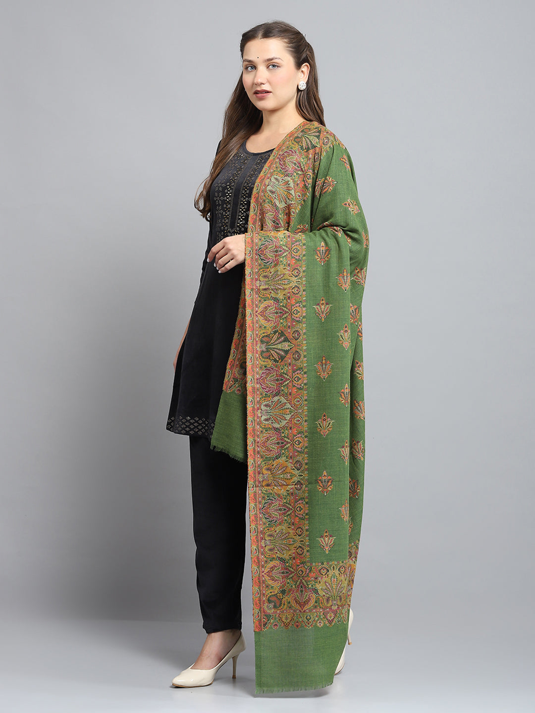 Women Green Self Design Shawl