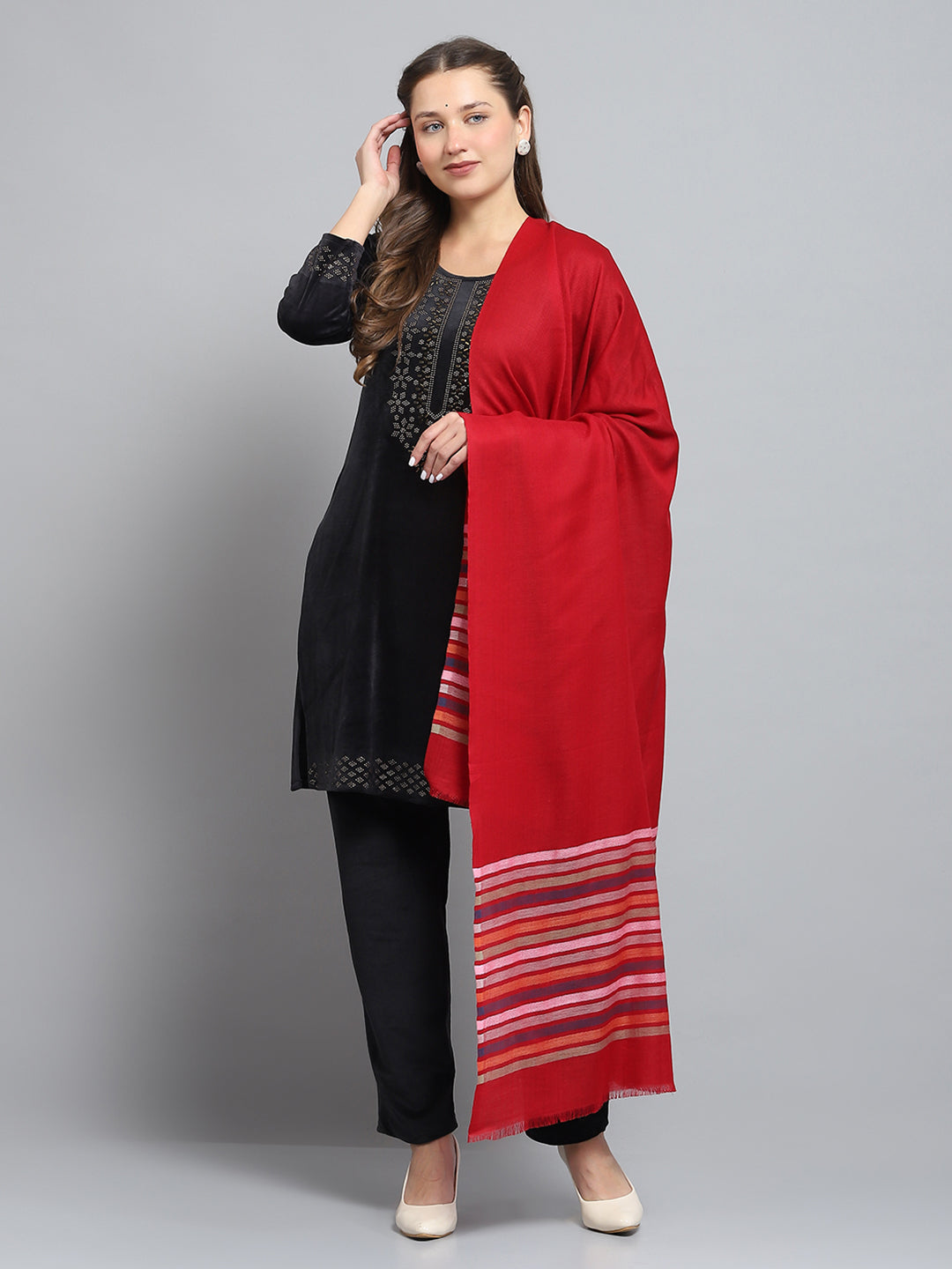 Women Maroon Self Design Shawl