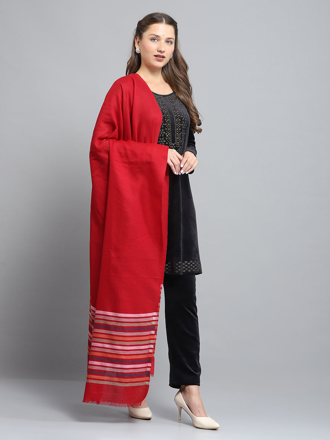 Women Maroon Self Design Shawl