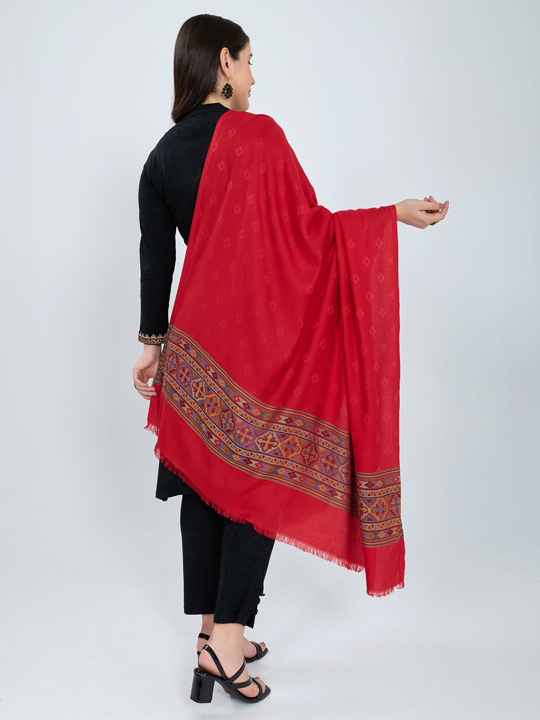 Women Red Jacquard Modal Shawl