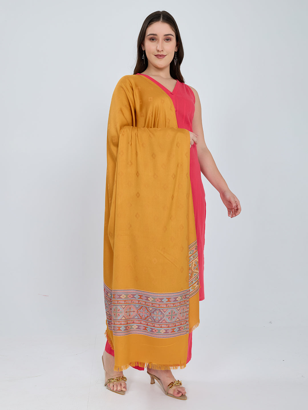 Women Mustard Solid Modal Shawl