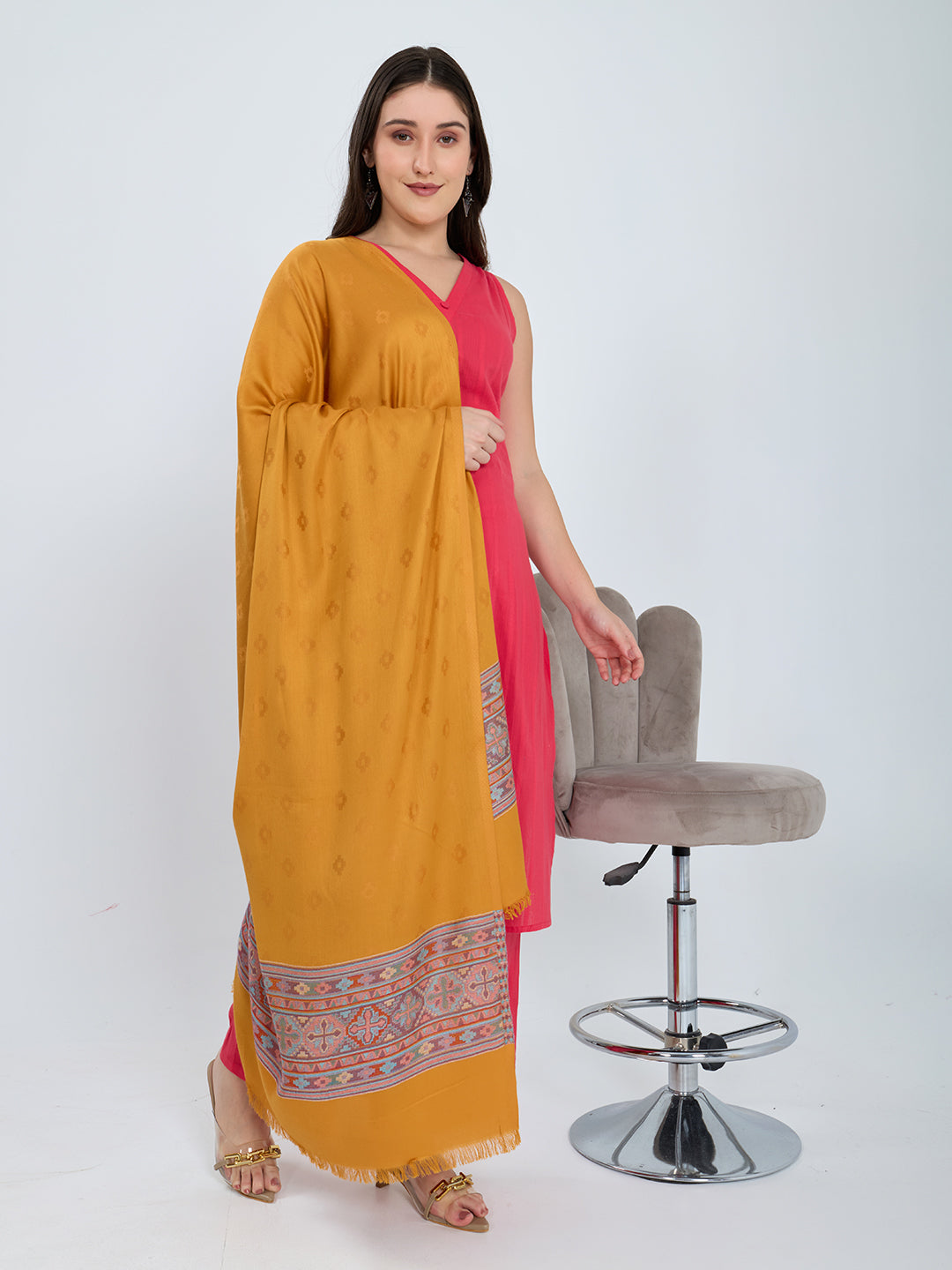 Women Mustard Solid Modal Shawl