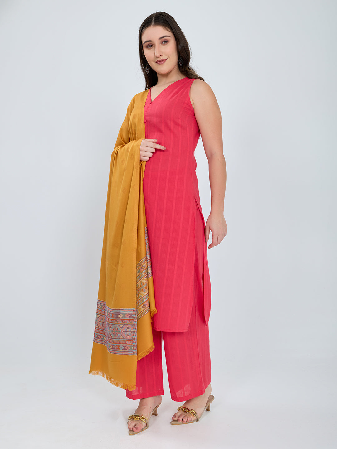 Women Mustard Solid Modal Shawl