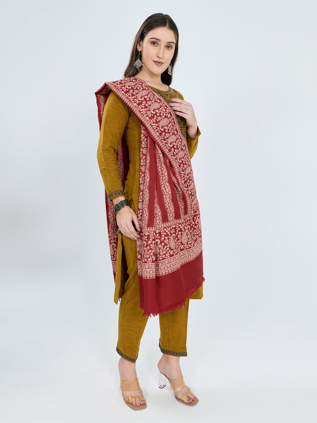 Women Maroon Solid Polyester Shawl