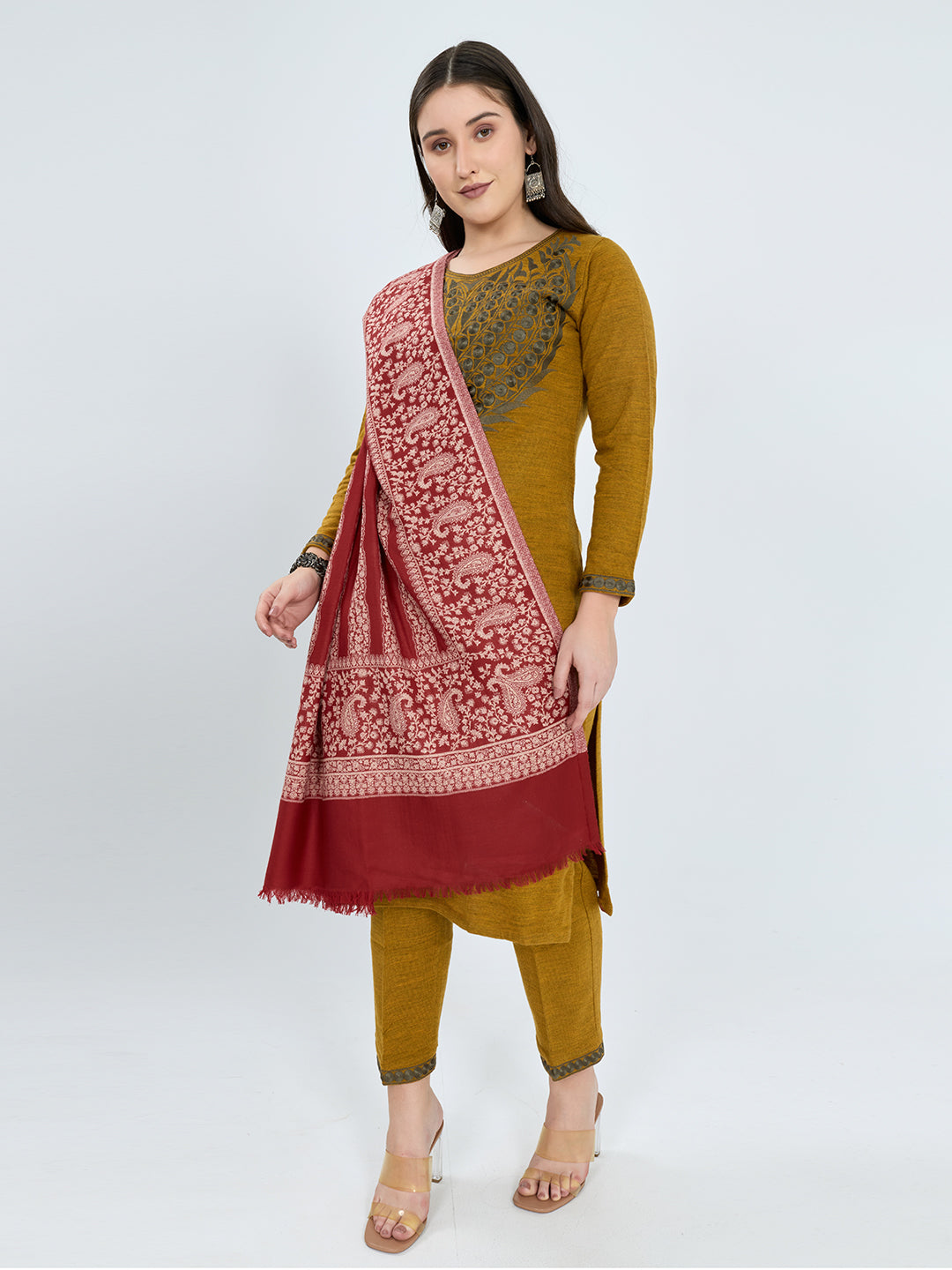 Women Maroon Solid Polyester Shawl