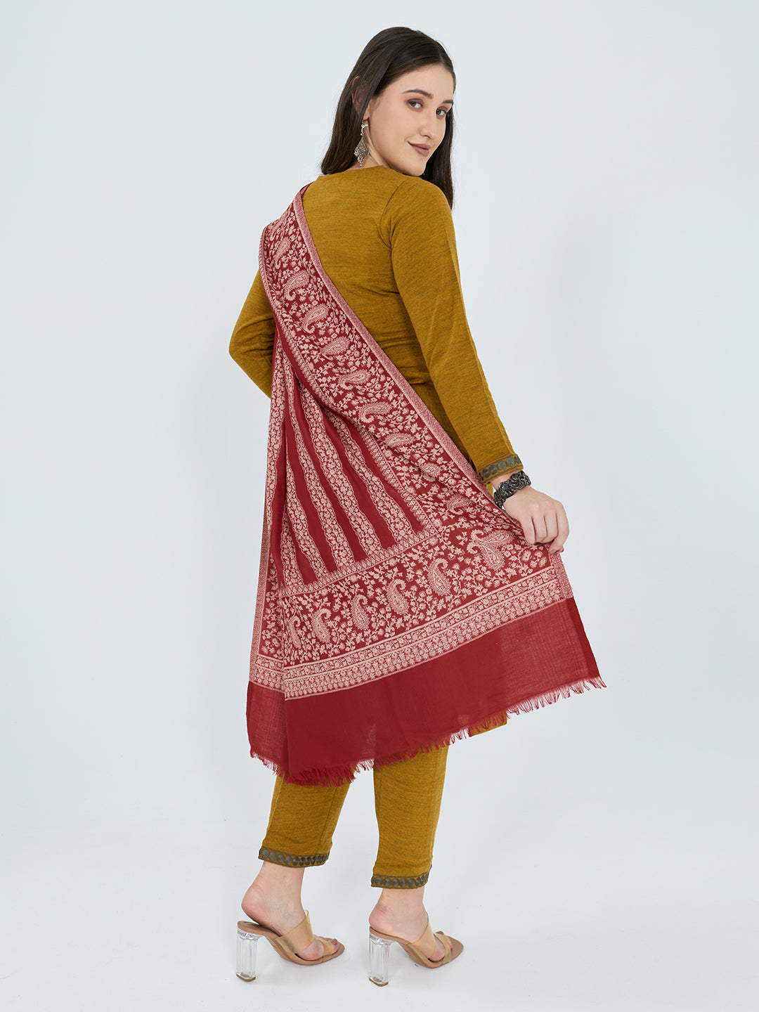 Women Maroon Solid Polyester Shawl