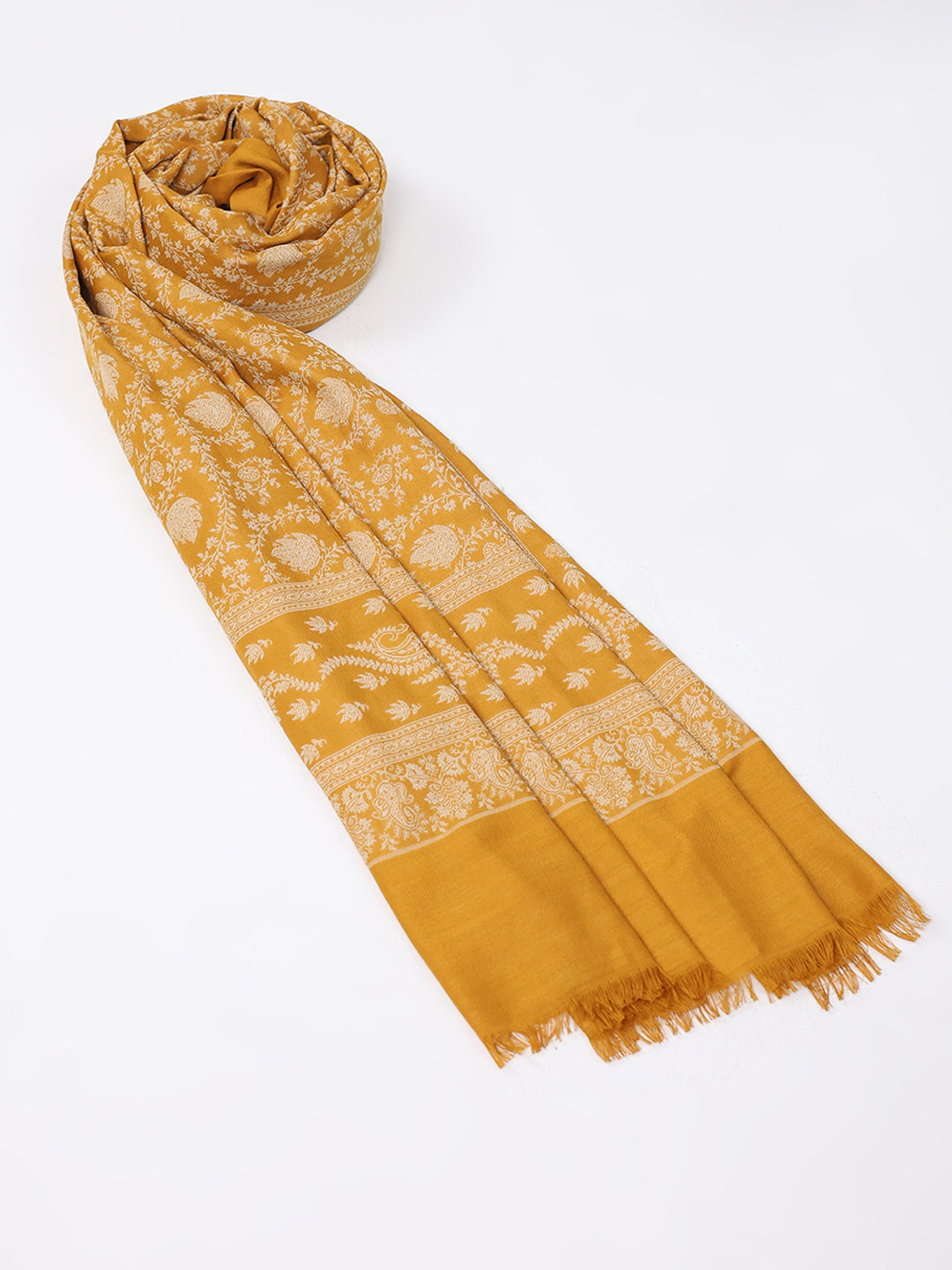 Women Mustard Self Design Wool Shawl