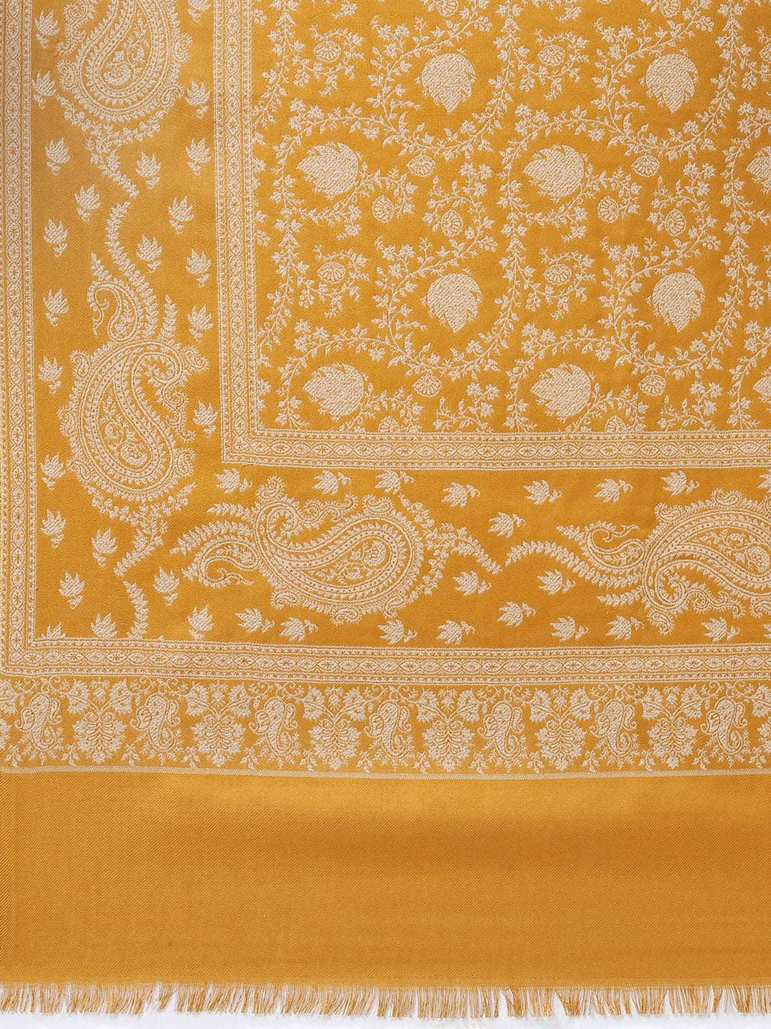 Women Mustard Self Design Wool Shawl