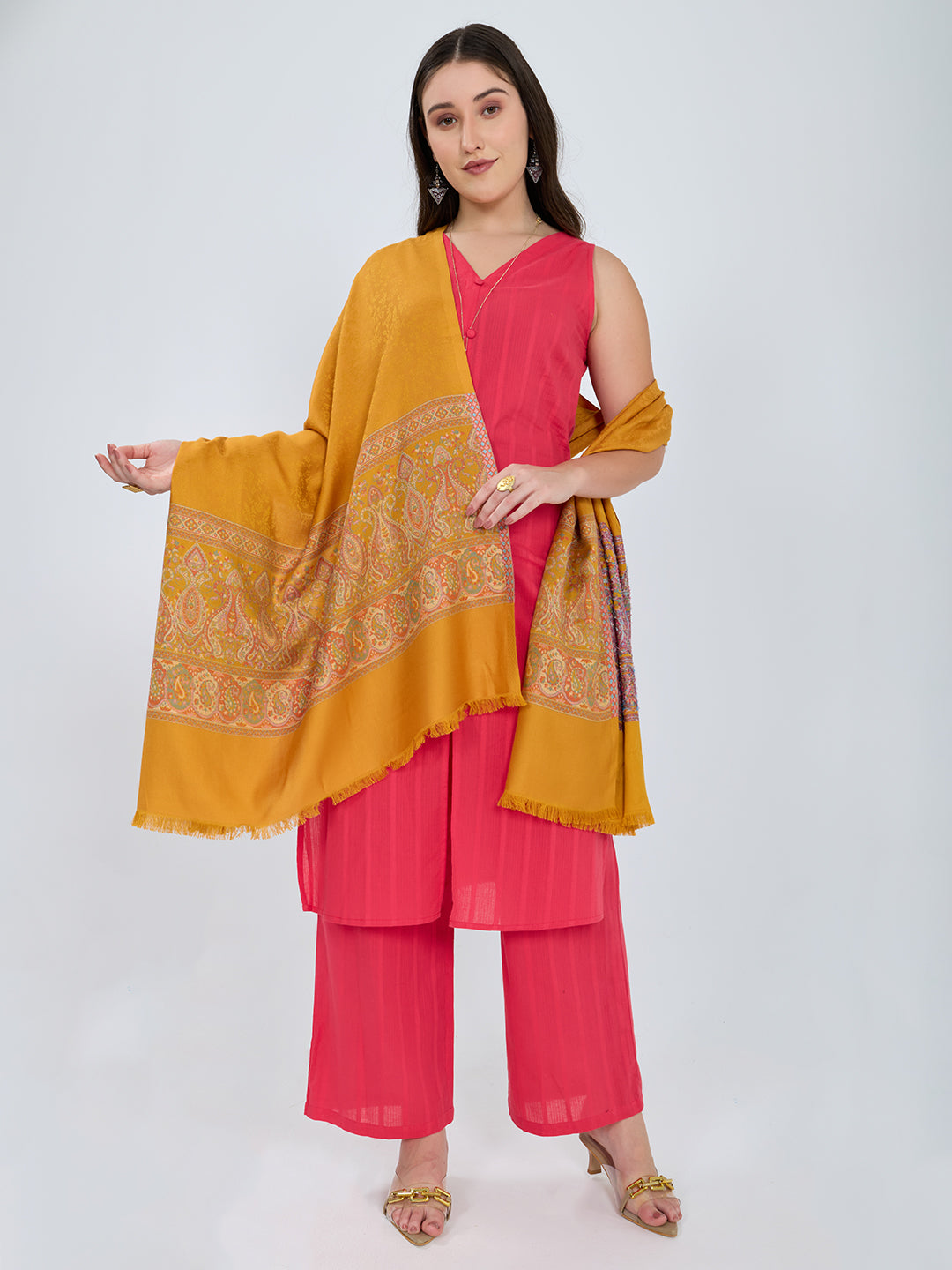 Women Mustard Solid Modal Shawl