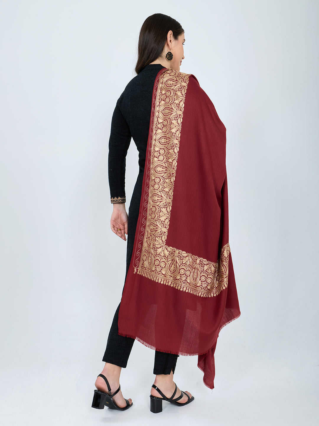 Women Maroon Traditional Motifs Polyester Acrylic Shawl