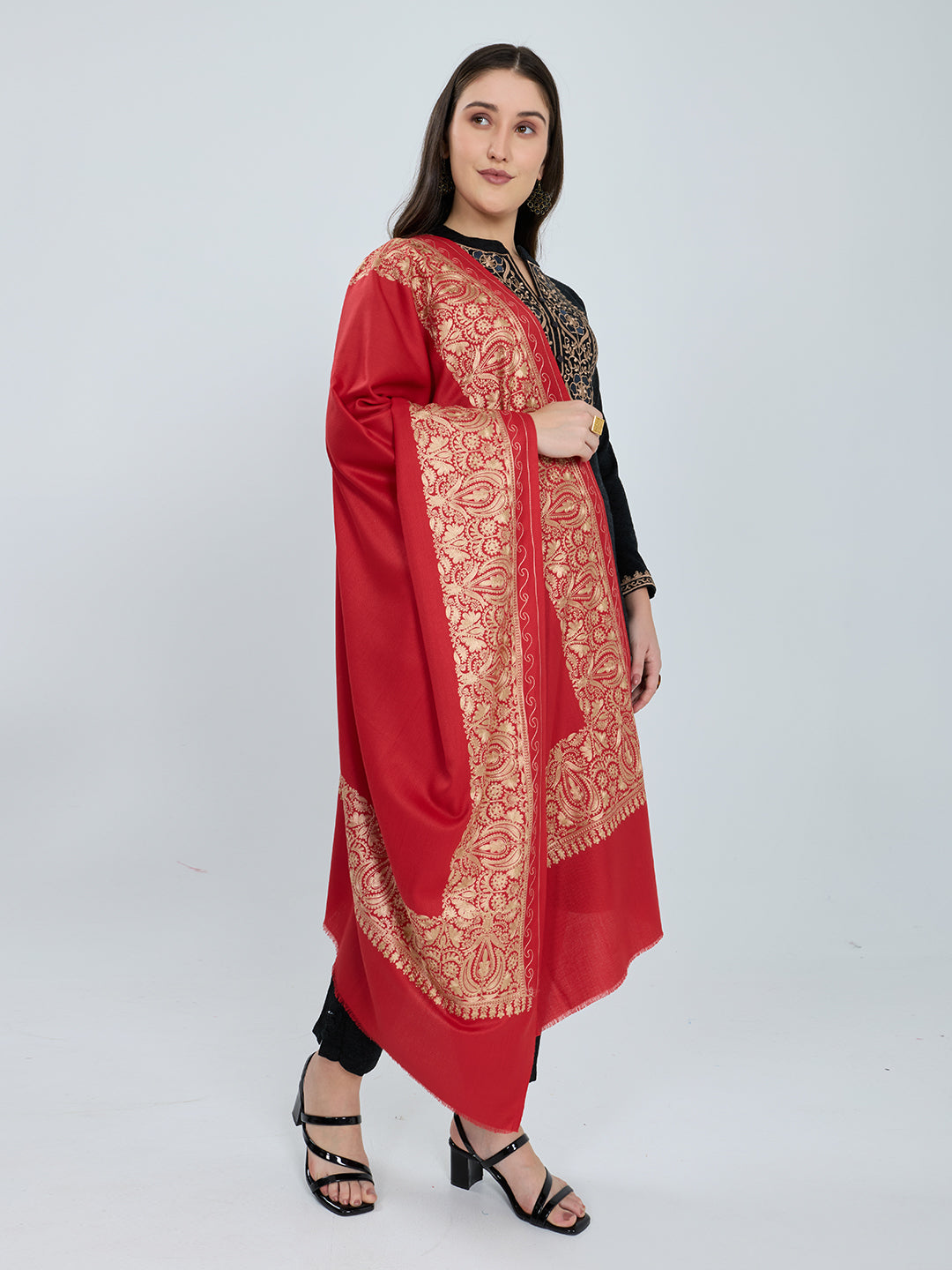 Women Red Traditional Motifs Polyester Acrylic Shawl