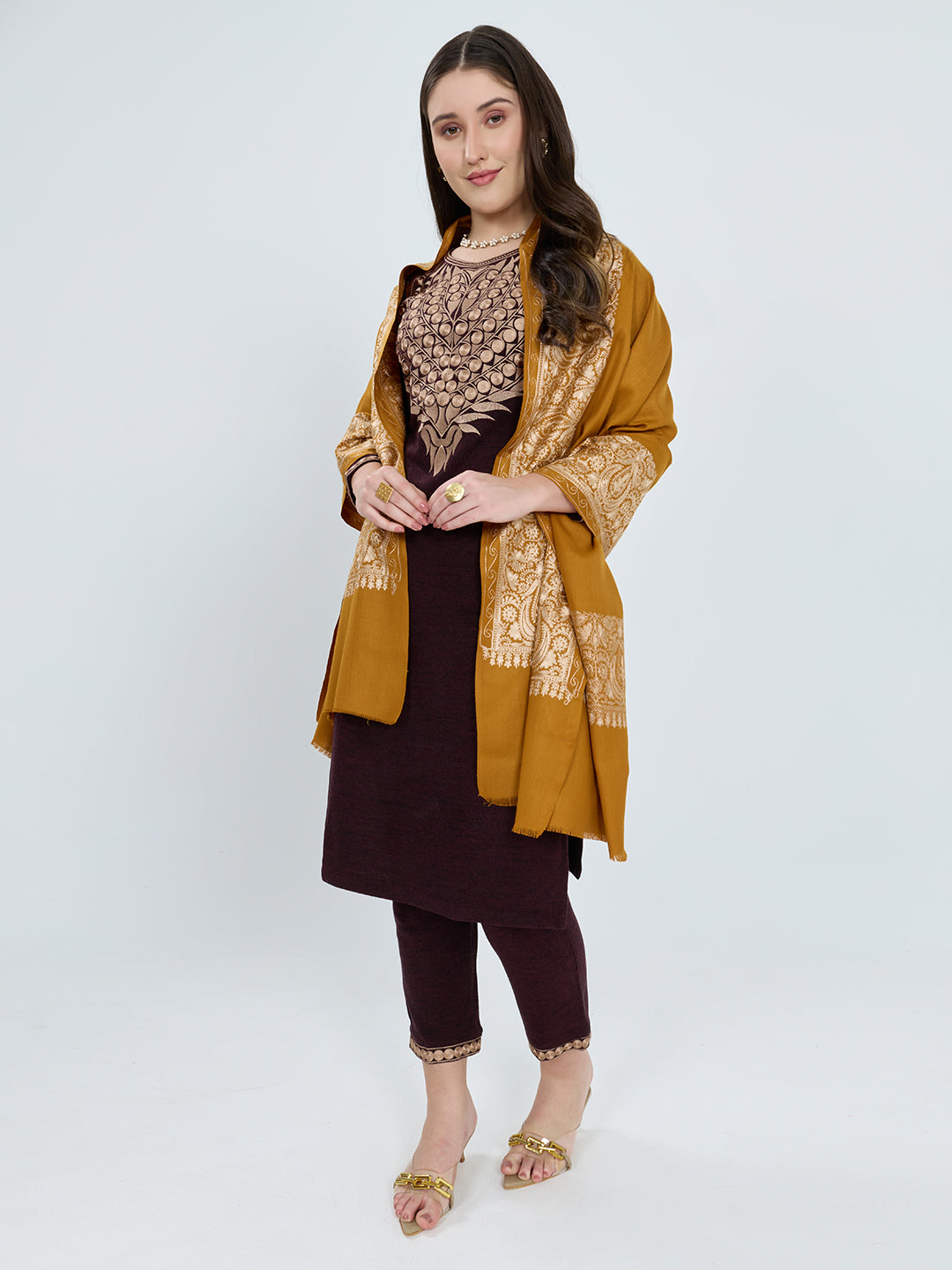 Women Mustard Traditional Motifs Polyester Acrylic Shawl