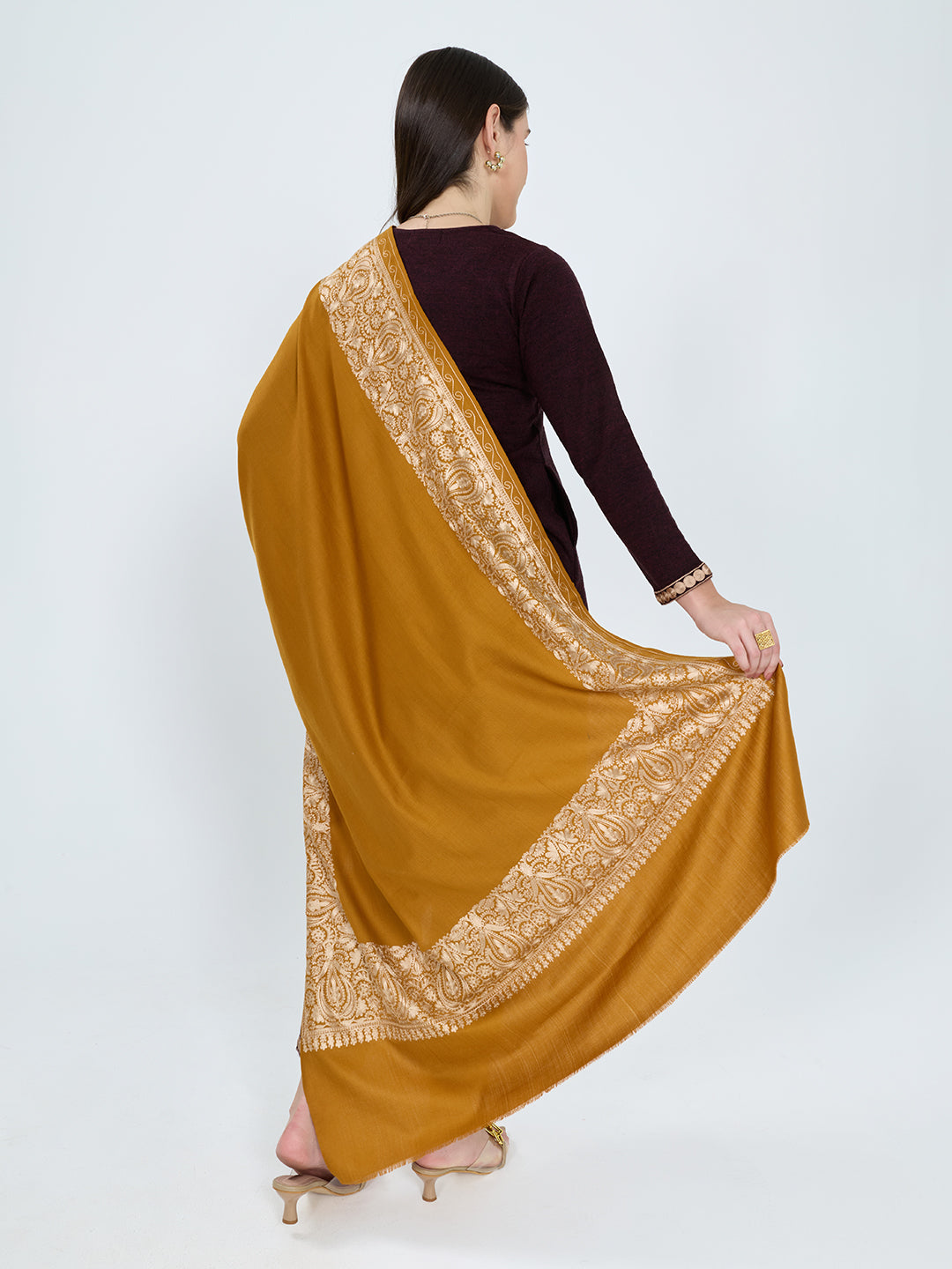 Women Mustard Traditional Motifs Polyester Acrylic Shawl