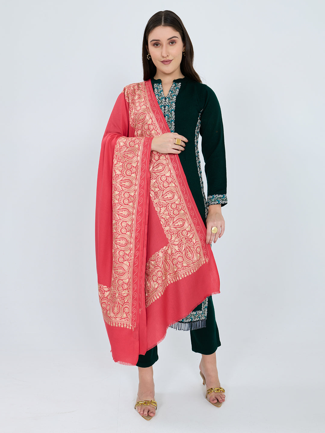 Women Red Traditional Motifs Polyester Acrylic Shawl