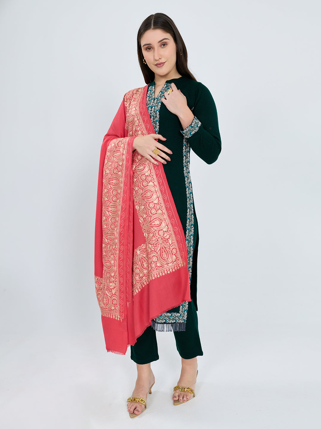 Women Red Traditional Motifs Polyester Acrylic Shawl
