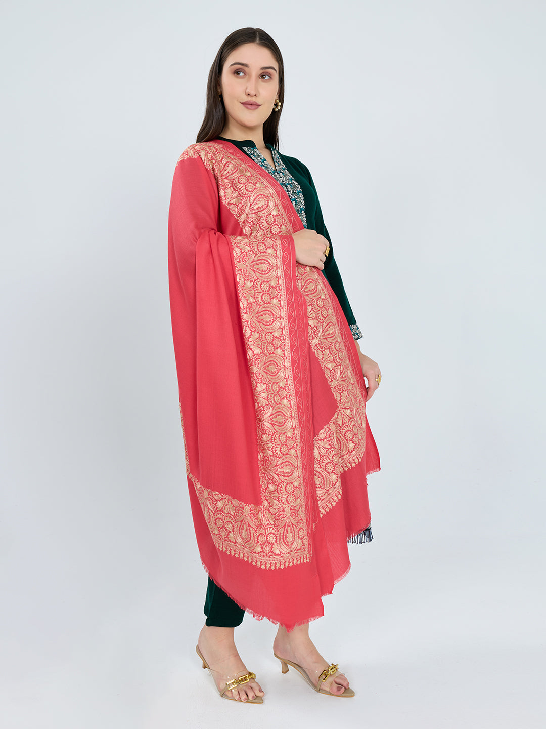 Women Red Traditional Motifs Polyester Acrylic Shawl