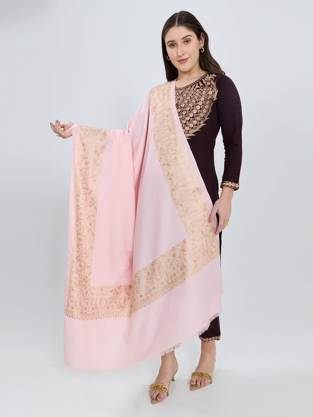 Women Pink Traditional Motifs Polyester Acrylic Shawl