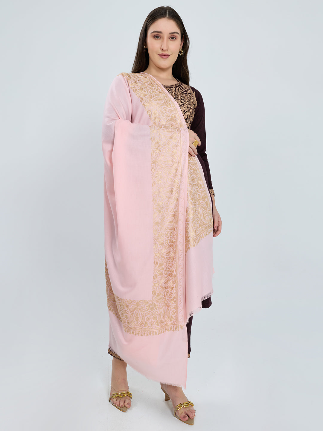 Women Pink Traditional Motifs Polyester Acrylic Shawl