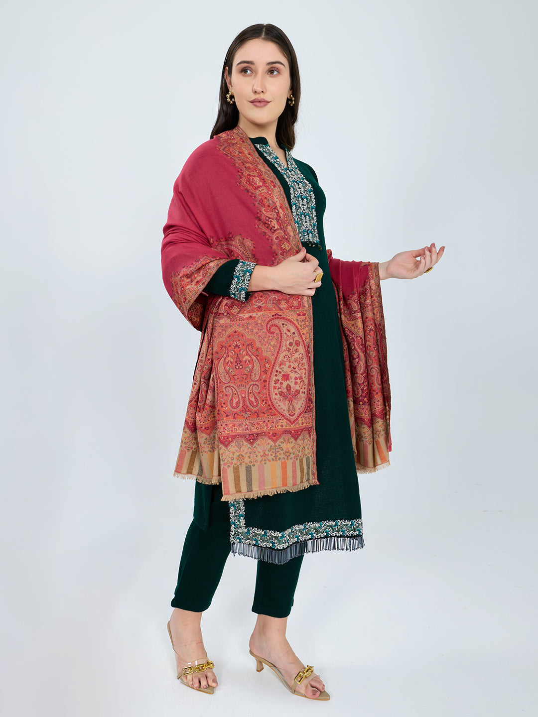 Women Red Paisley Print Polyester Shawl