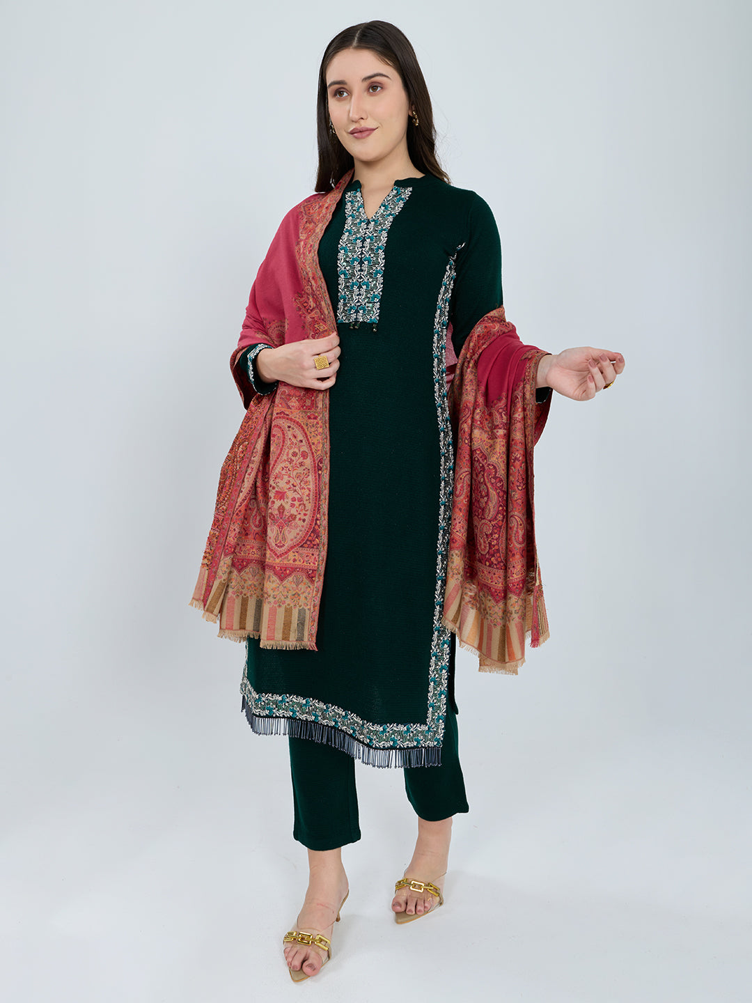 Women Red Paisley Print Polyester Shawl