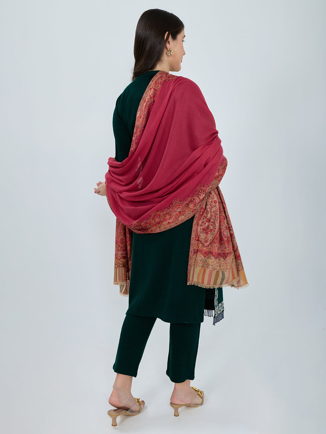 Women Red Paisley Print Polyester Shawl