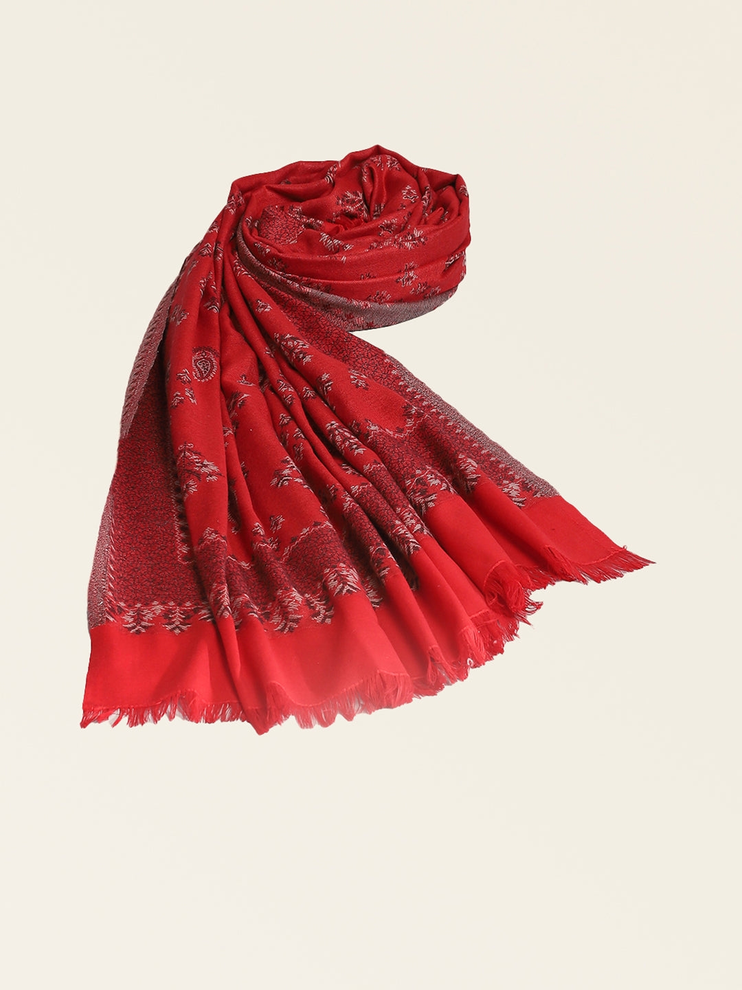 Women Red Self Design Shawl
