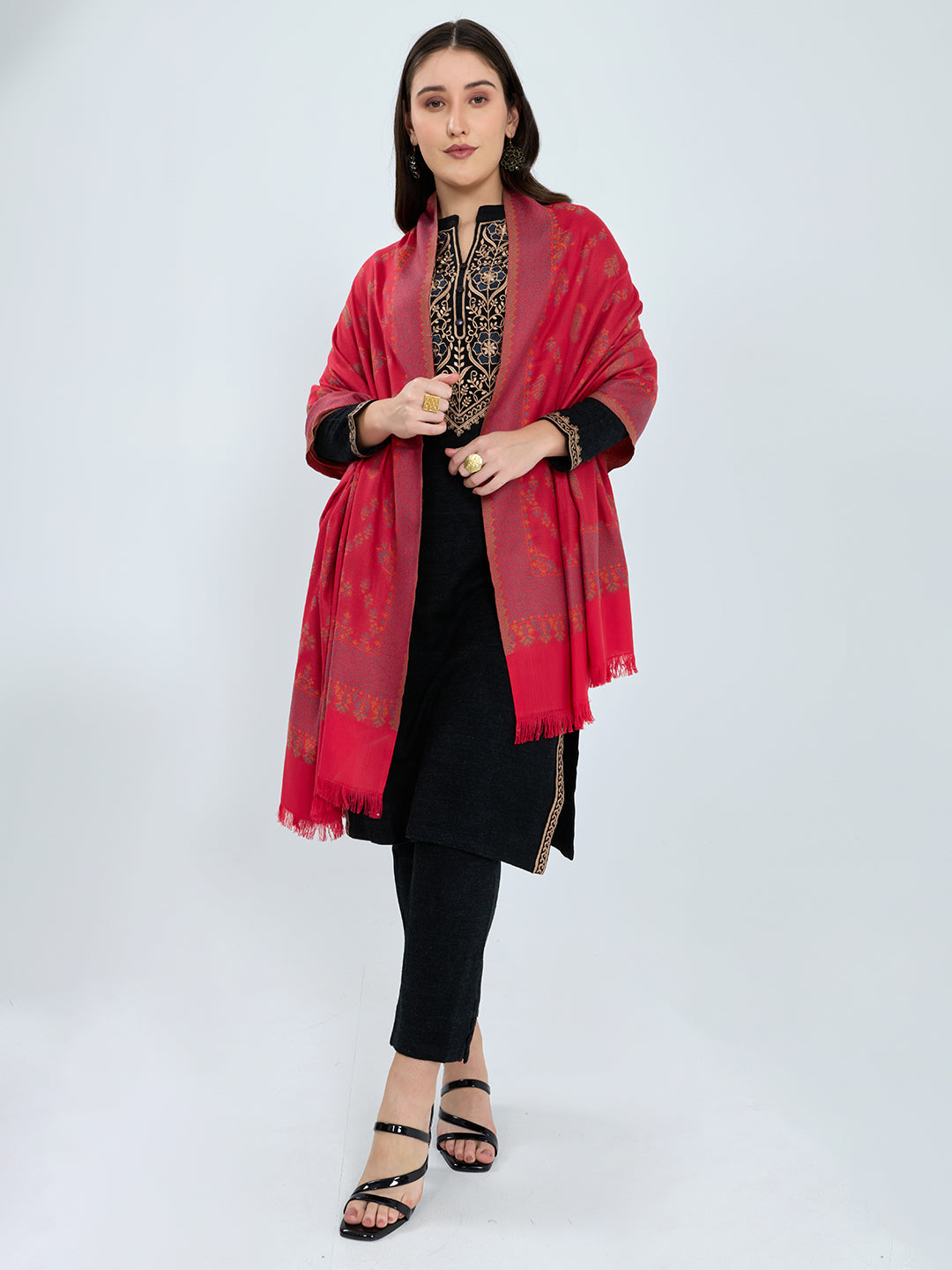 Women Pink Paisley Print Polyester Shawl