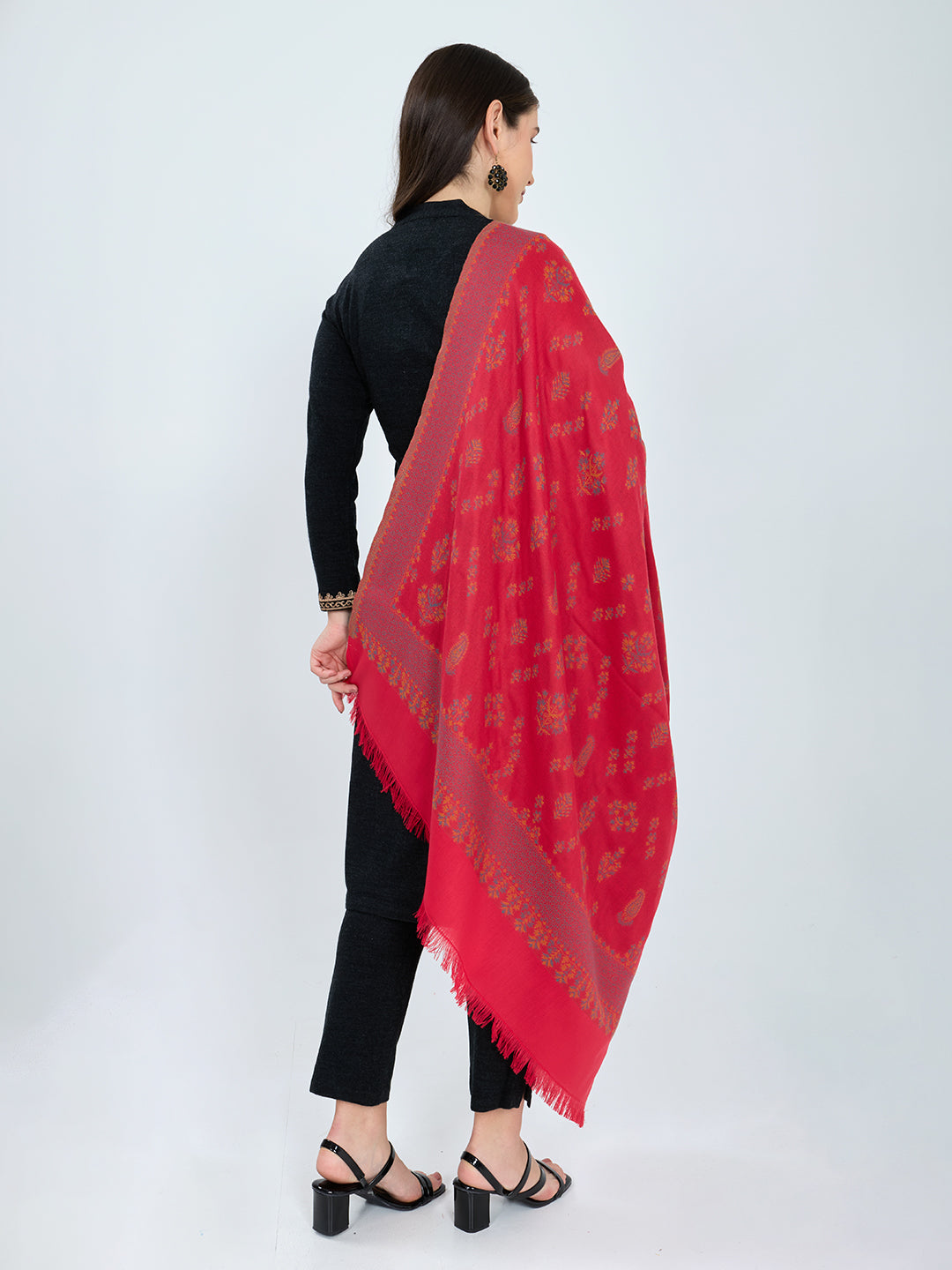 Women Pink Paisley Print Polyester Shawl