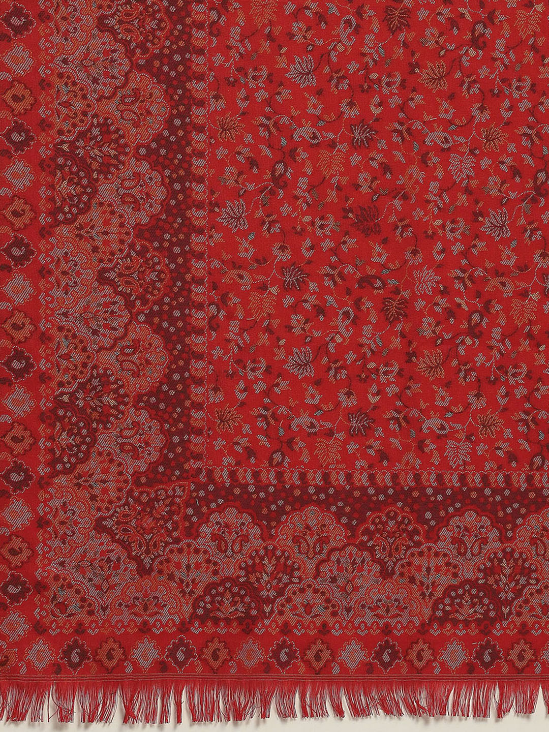 Women Red Self Design Shawl